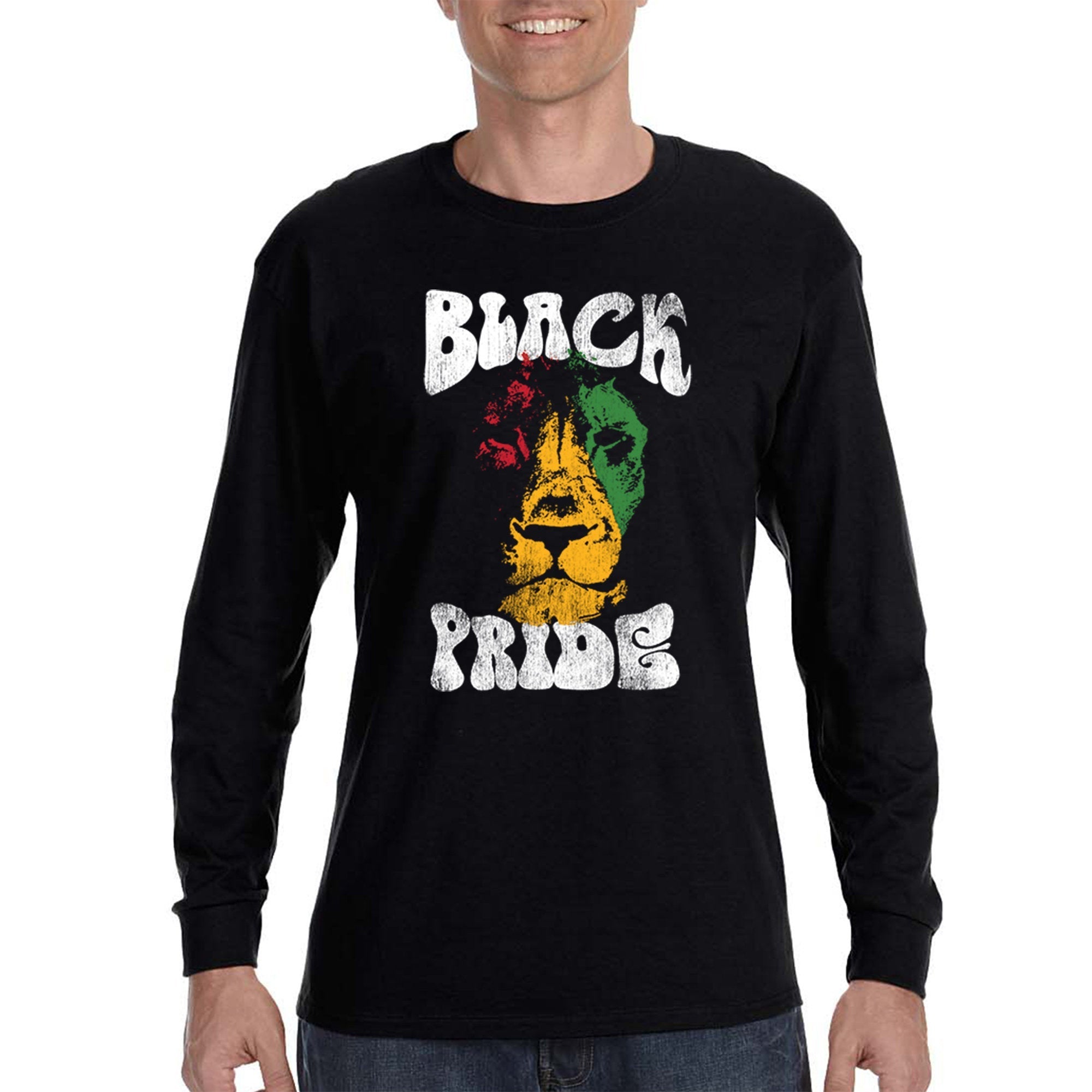 Xtrafly Apparel Men’S Black Pride Lion African Rasta Rastafari Wild Animal Safari Jamaican Blm Lives Matter Tiger Jungle Long Sleeve T-Shirt