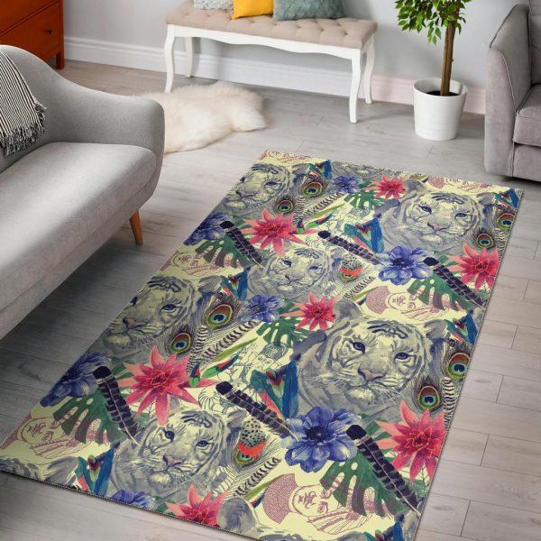 Bohemian White Tiger Pattern Print Home Decor Rectangle Area Rug