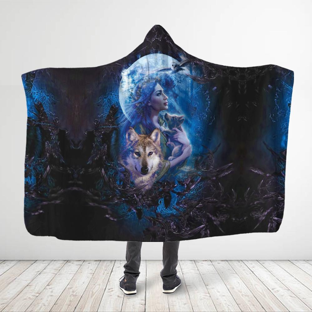 ViticStore™ All Over Printed Wolf’s Mother Dreamcatcher Hooded Blanket