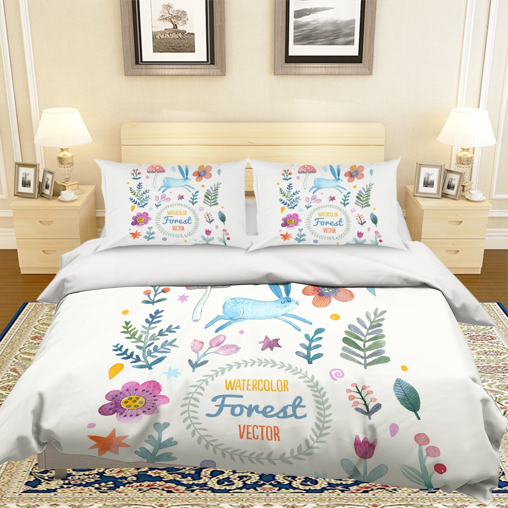 3D Cartoon Rabbit Flower Quilt Cover Set Bedding Set Pillowcases 69