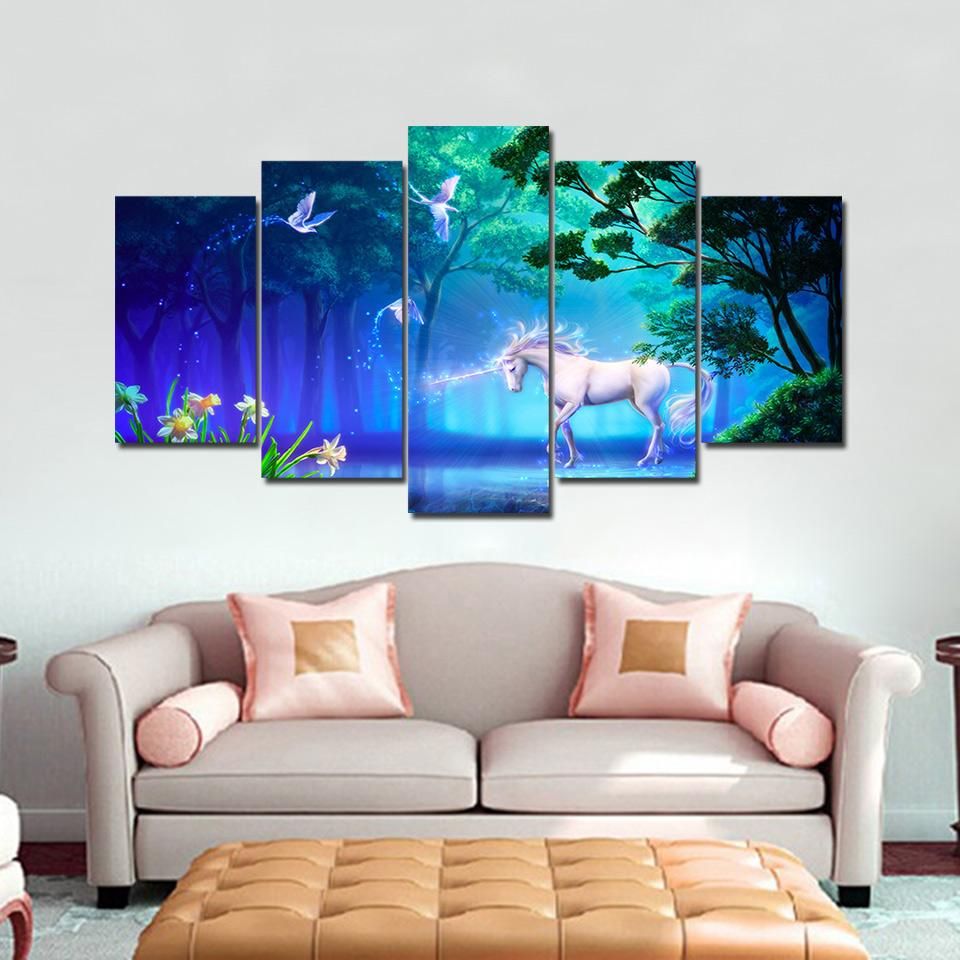 Unicorn Painting Un-008 Animal 5 Panel Canvas Art Wall Decor