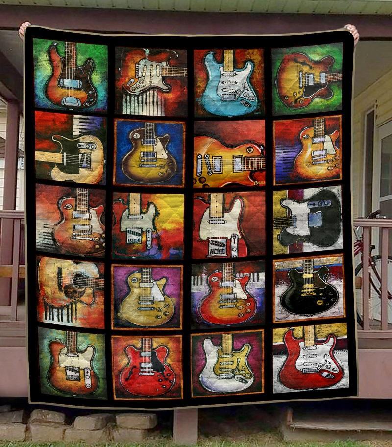 Vintage Guitar Art Gift Fleece Blanket Print 3D, Unisex, Kid, Adult