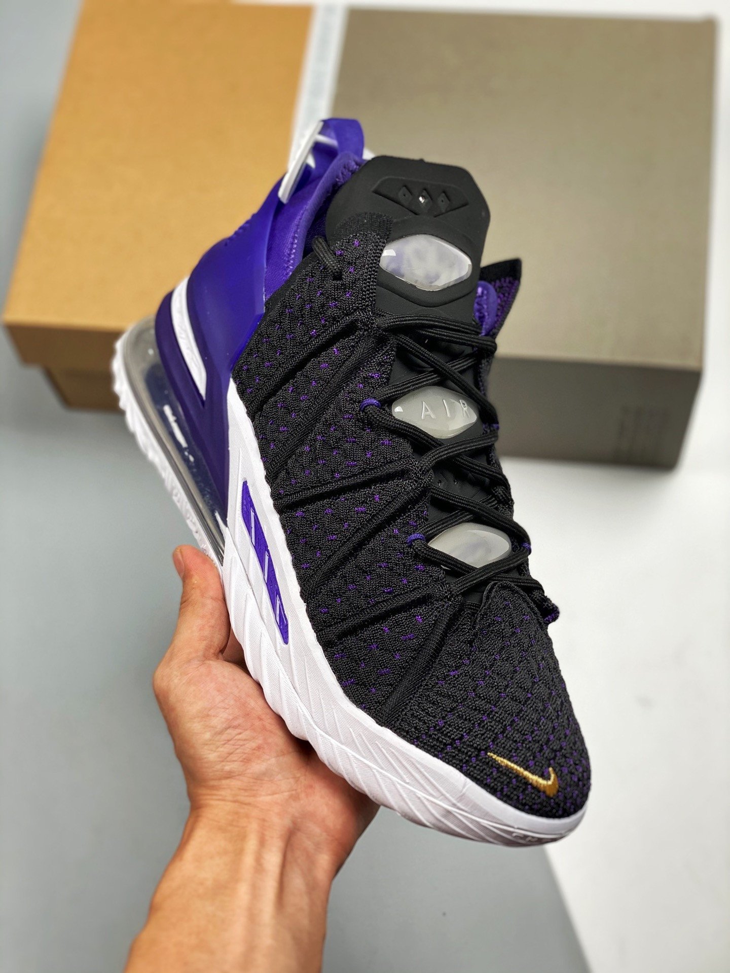 Nike LeBron 18 Lakers BlackMetallic Gold-Court Purple-White 5338465