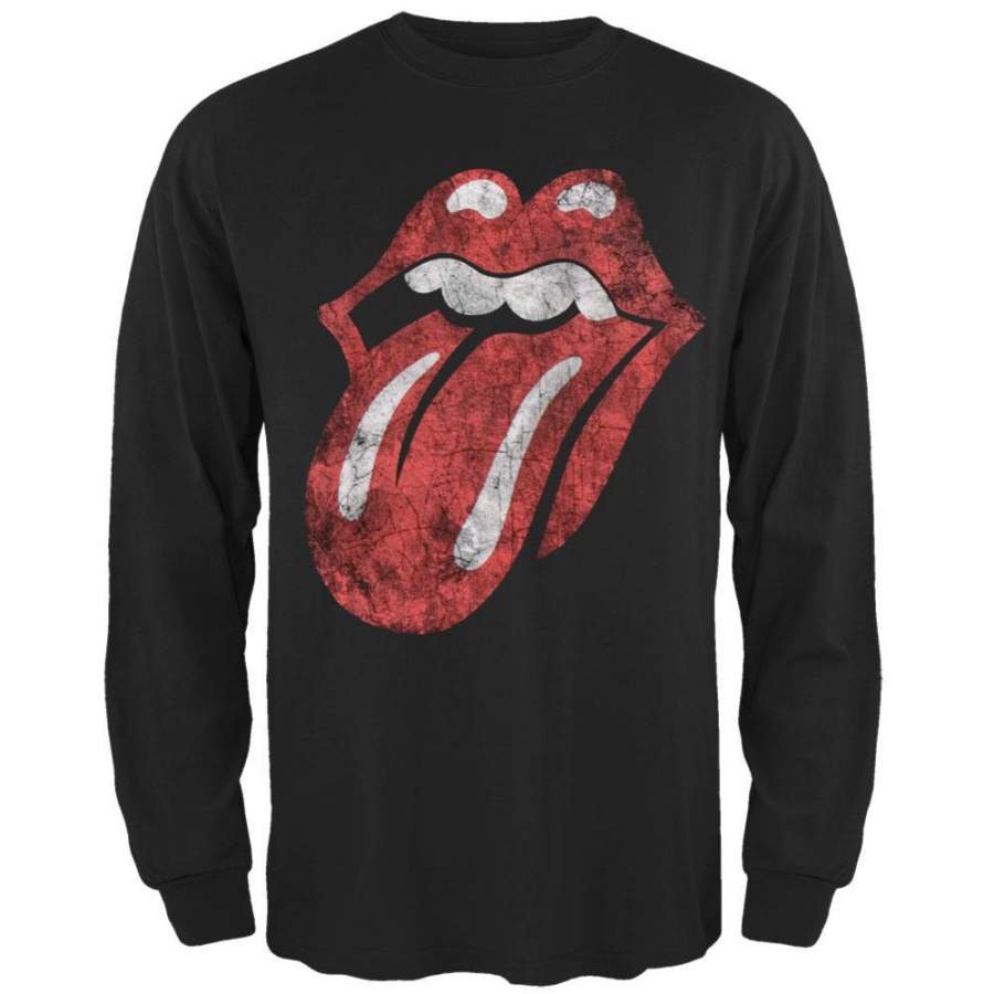 Rolling Stones – Distressed Tongue Black Long Sleeve T-Shirt