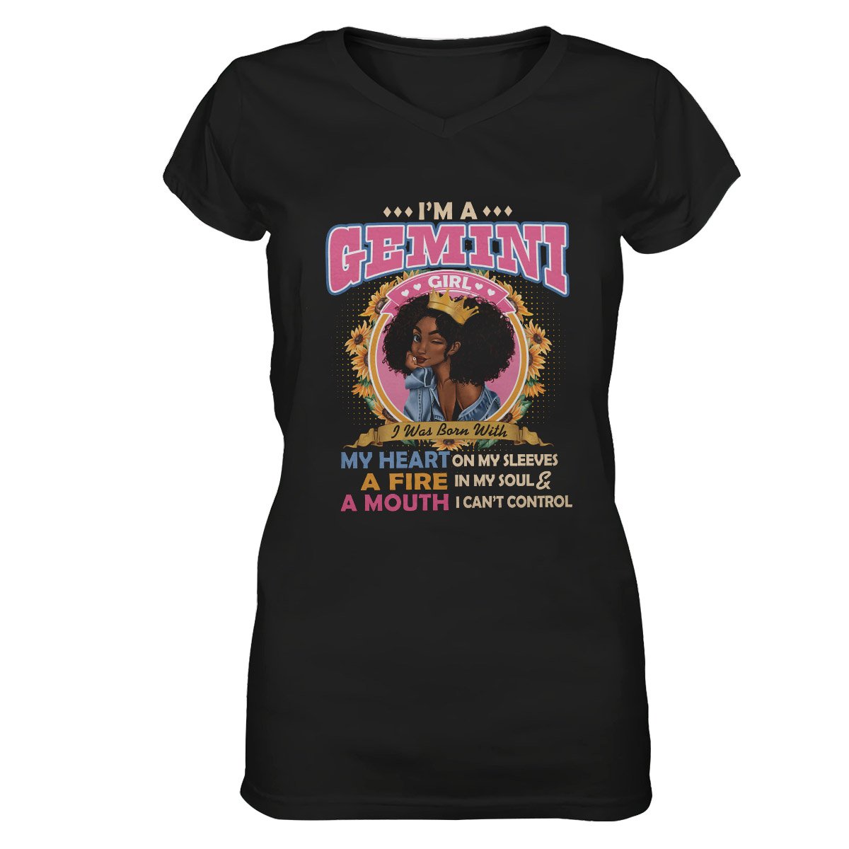 Black Queen Im A Gemini Girl Ez13 1609 Women V-Neck T-Shirt