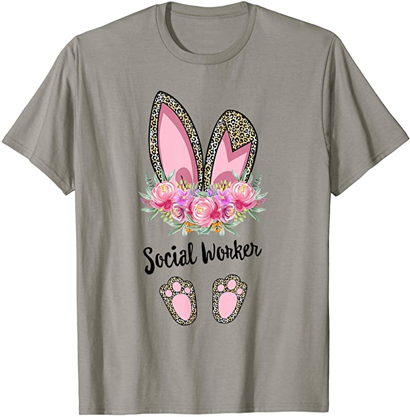 Social Worker Bunny Leopard, Floral Easter & Mother’s Day T-Shirt