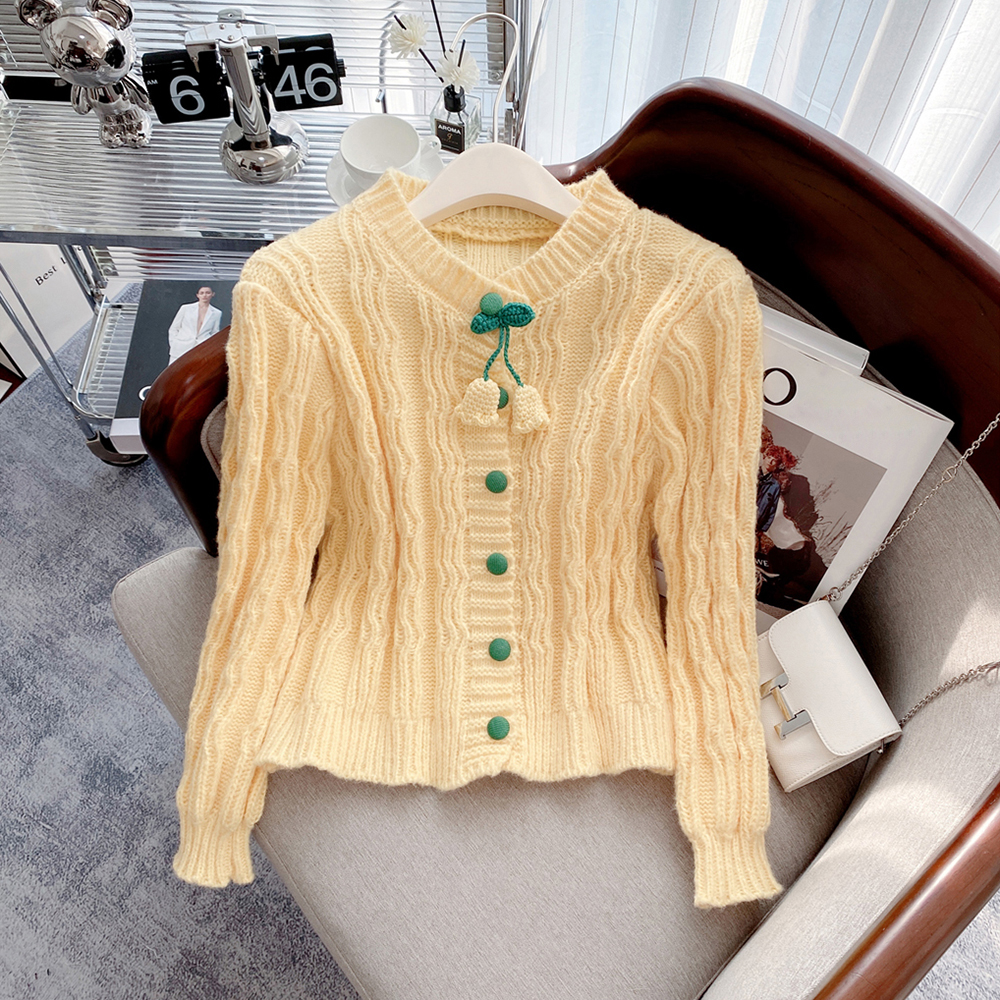 Circyy Beige Cardigan Women Sweater O-Neck Knitted Tops Single Breasted Appliques Fashion Cute Sweet Spring Autumn 2022 Clothes alx