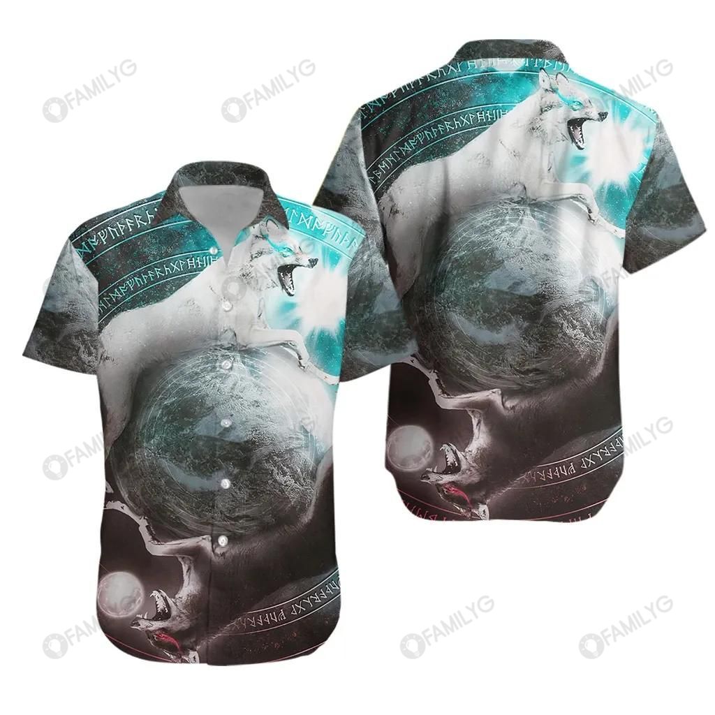 Viking Shirts – Nordic Viking Skoll And Hati Colorful Awesome – Viking Hawaiian Shirt Summer Hawaiian For Men, Women, Couple