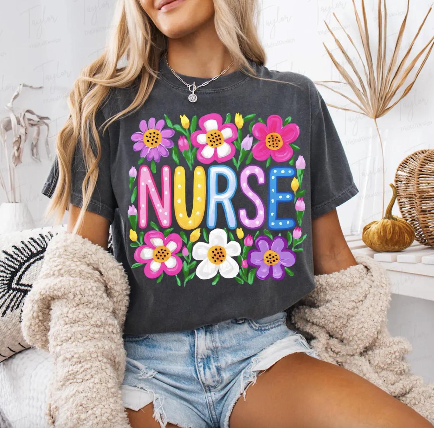 Nurse Shirt, Floral Nurse Shirt, Nurse Life T-Shirt, Nursing Shirt, Nurse Flowers Tee, Wild Flowers Sweatshirt Hoodie, Casual Cotton Tee Gift For Her