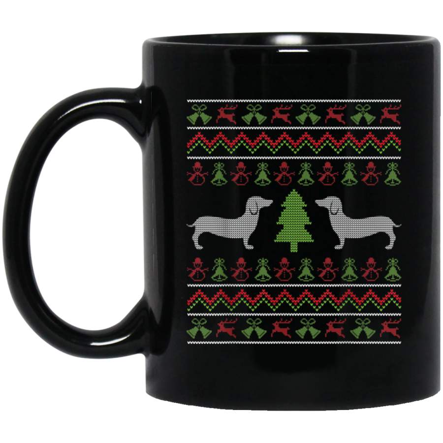 Ugly Christmas Dachshund Red Green Black 11 oz 15 oz Mug Black