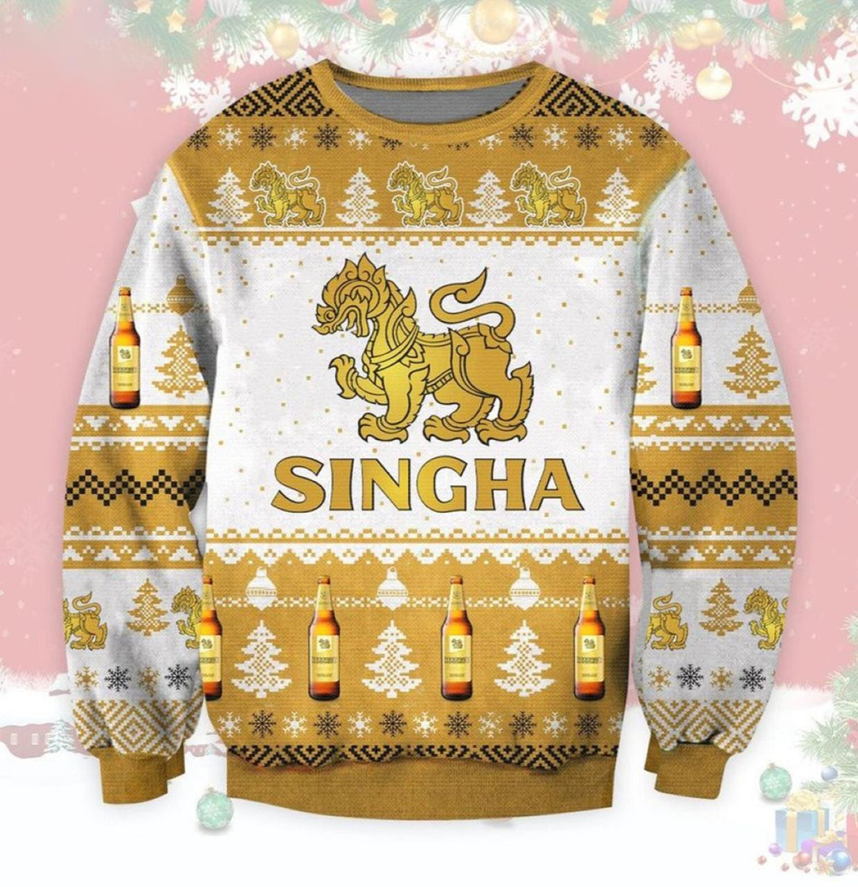 Singha Beer Ugly Christmas Sweater 2021 Shirt For Women Men Couple Family Funny Cute