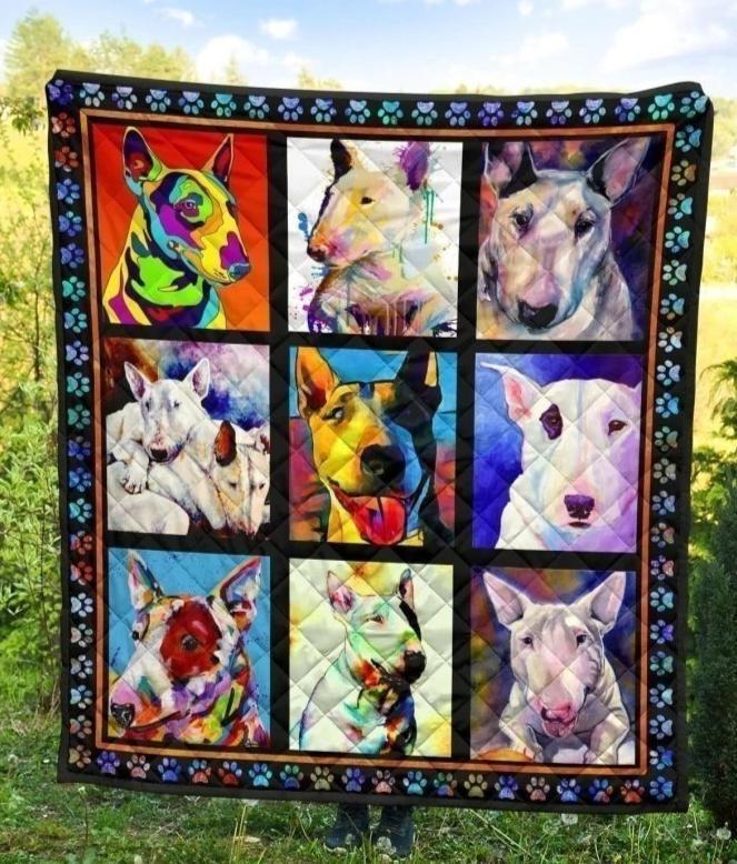 Colorful Bull Terrier Dog Lover Quilt Blanket