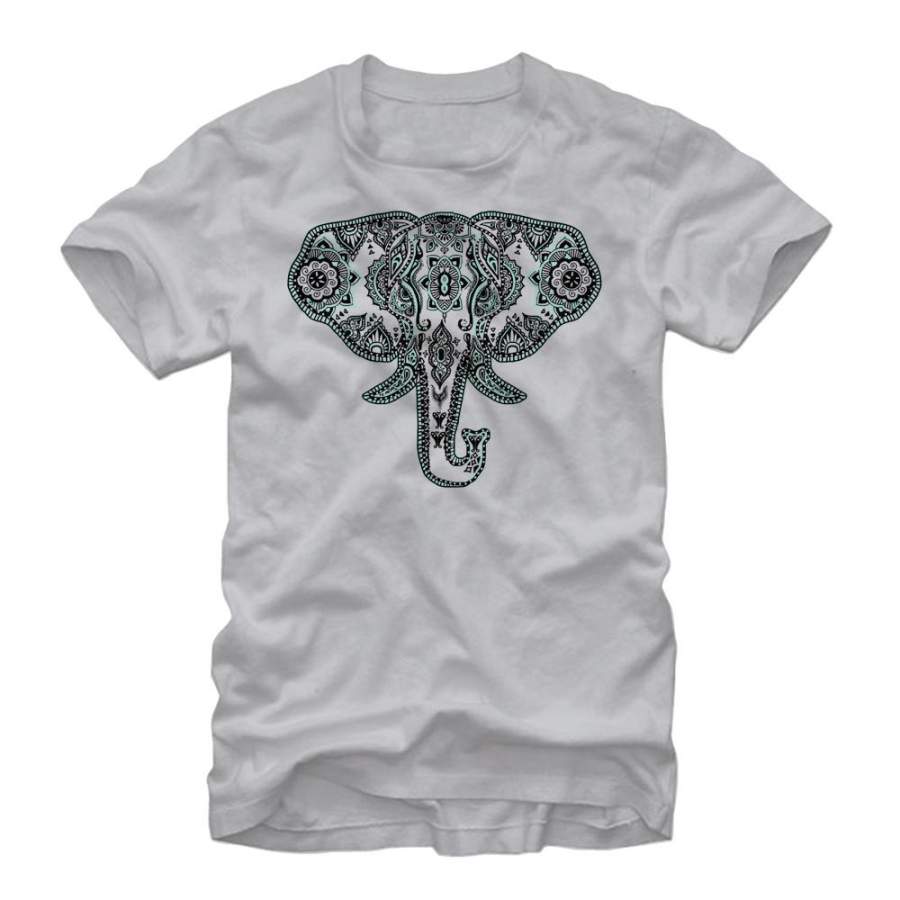 Lost Gods Men’s Wise Elephant Henna  T Shirt Silver