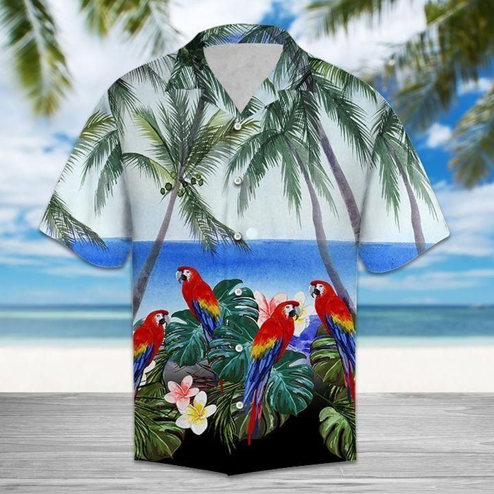 Beach Hawaii Parrot Hawaiian Shirt White Men Women Beach Wear Short Sleeve Hawaii Shirt