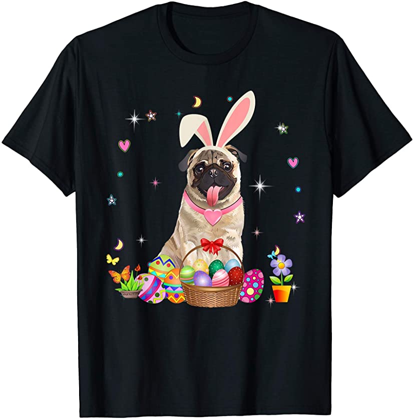 Cute Pug Easter Day Bunny Eggs Easter Costume Womens T-Shirt