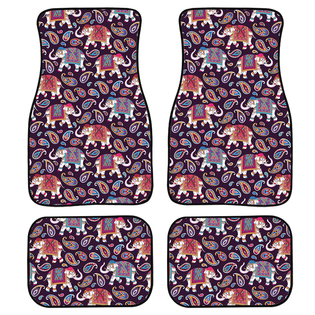 Vintage Indian Elephant Pattern Print Front And Back Car Floor Mats, Front Car Mat