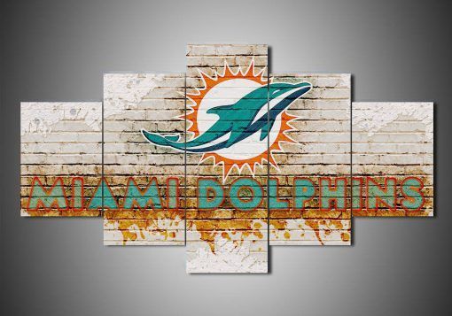 Miami Dolphins Logo Team Sport 5 Panel Canvas Art Wall Decor