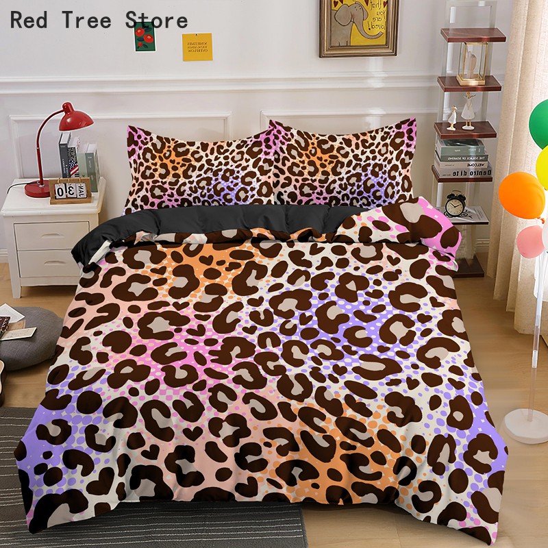 Colorful Leopard Print Bedding Set Queen King Size Nordic Double Bed Duvet Cover Pillowcase Sets 3D Quilt Bedclothes