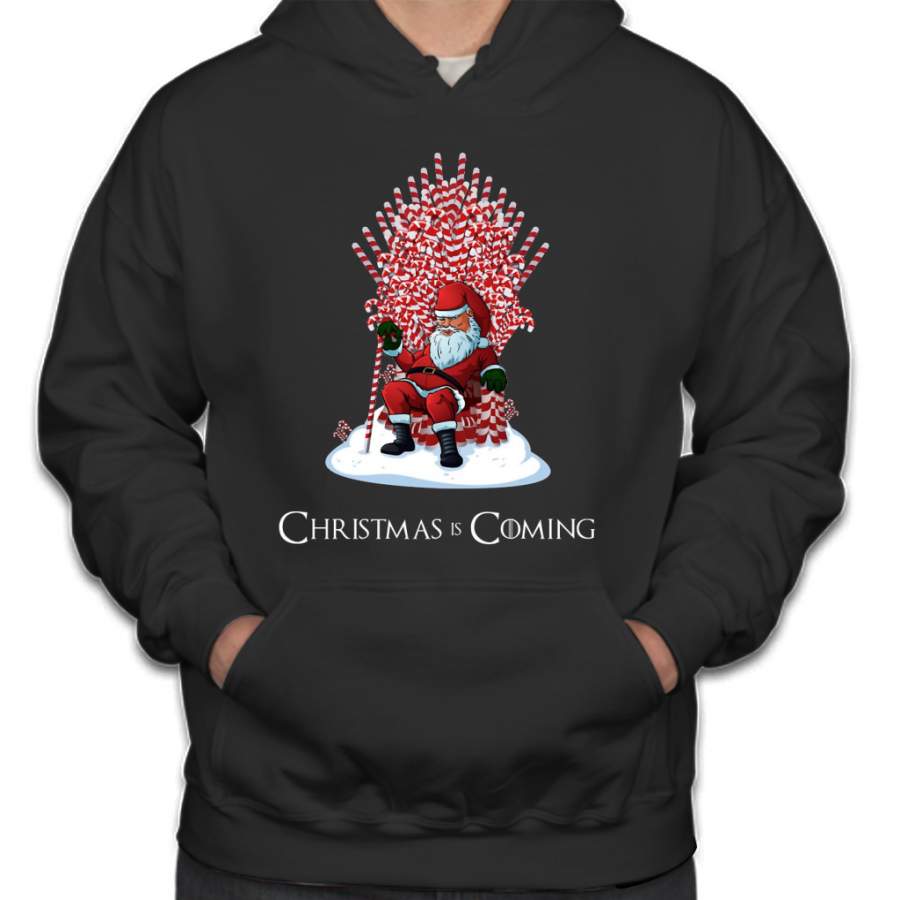 Christmas Is Coming Santa Candy Cane Throne T-Shirt Hoodie