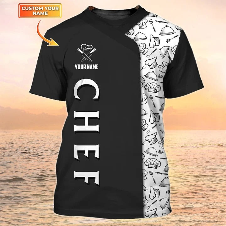 Chef 3D Clothing Chef Custom Tshirt Black And White Parttern Chef Uniforms