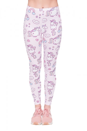 Women Skinny Fitness Halloween Unicorn Printed Leggings Pink