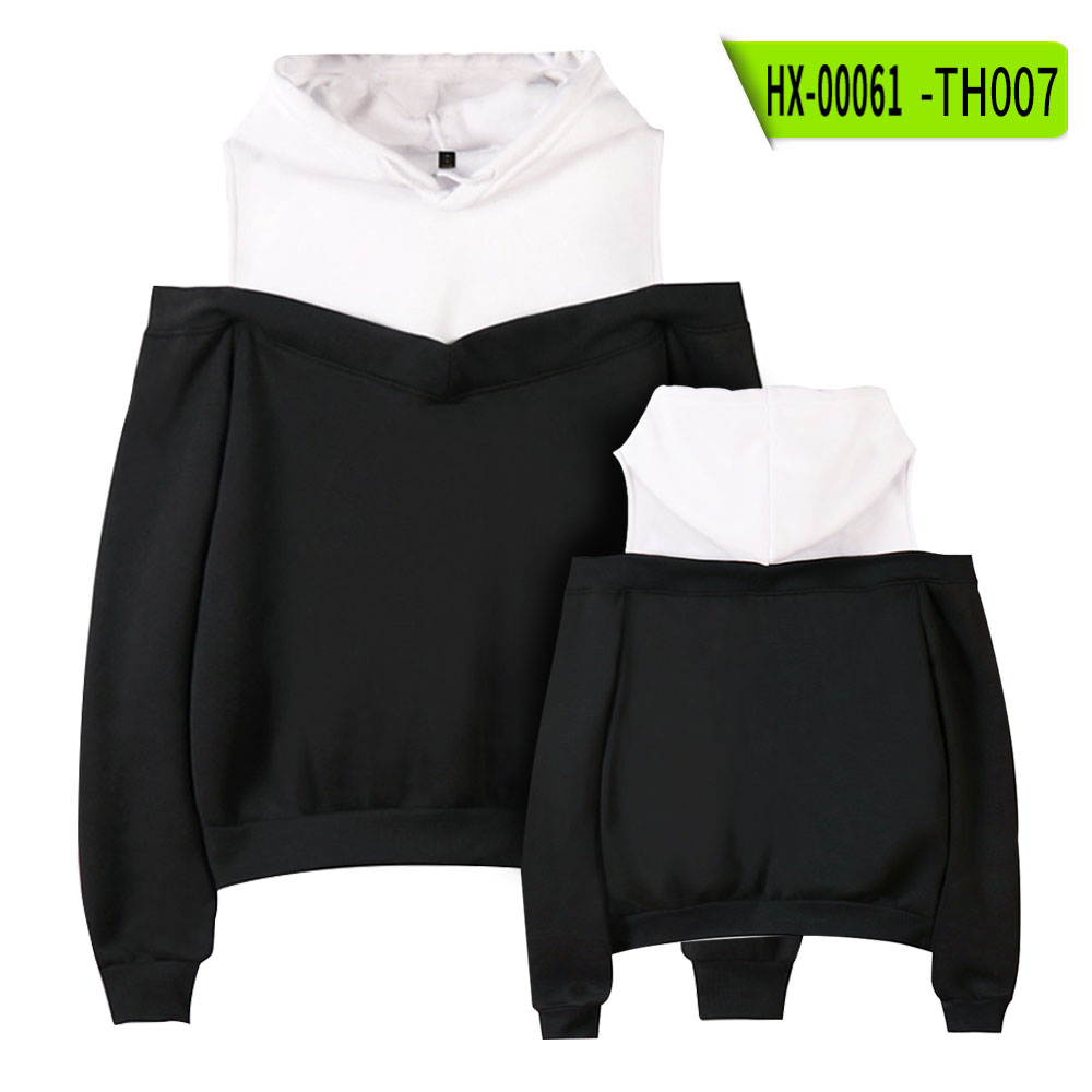 Autumn New Fashion Casual Solid Color Streetwear Strapless Long Sleeve Sexy Fake Two-piece Off Shoulder Hooded Sweatshirts Women alx