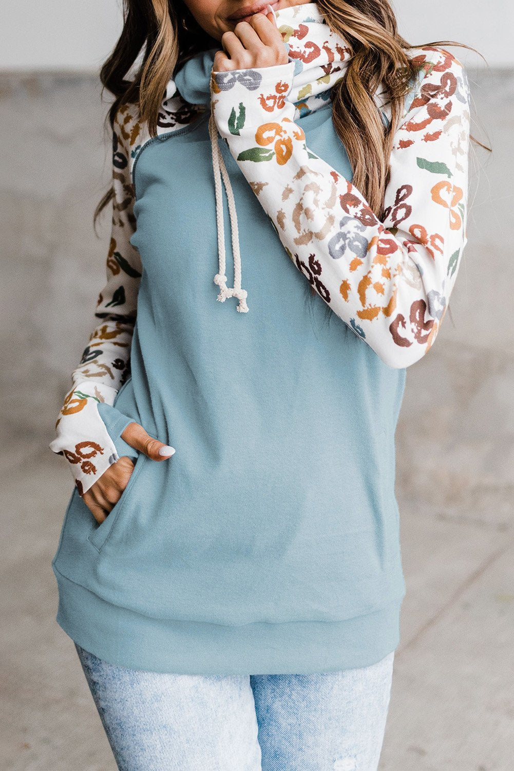 Azura Exchange Leopard Print Sleeve Patchwork Hoodie With Pocket