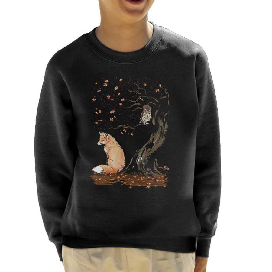 Animals Winds Of Autumn Fox And Owl Kid’s Sweatshirt