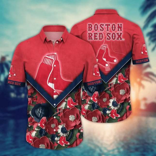Boston Red Sox Floral Hawaiian Shirt  Chevron Design