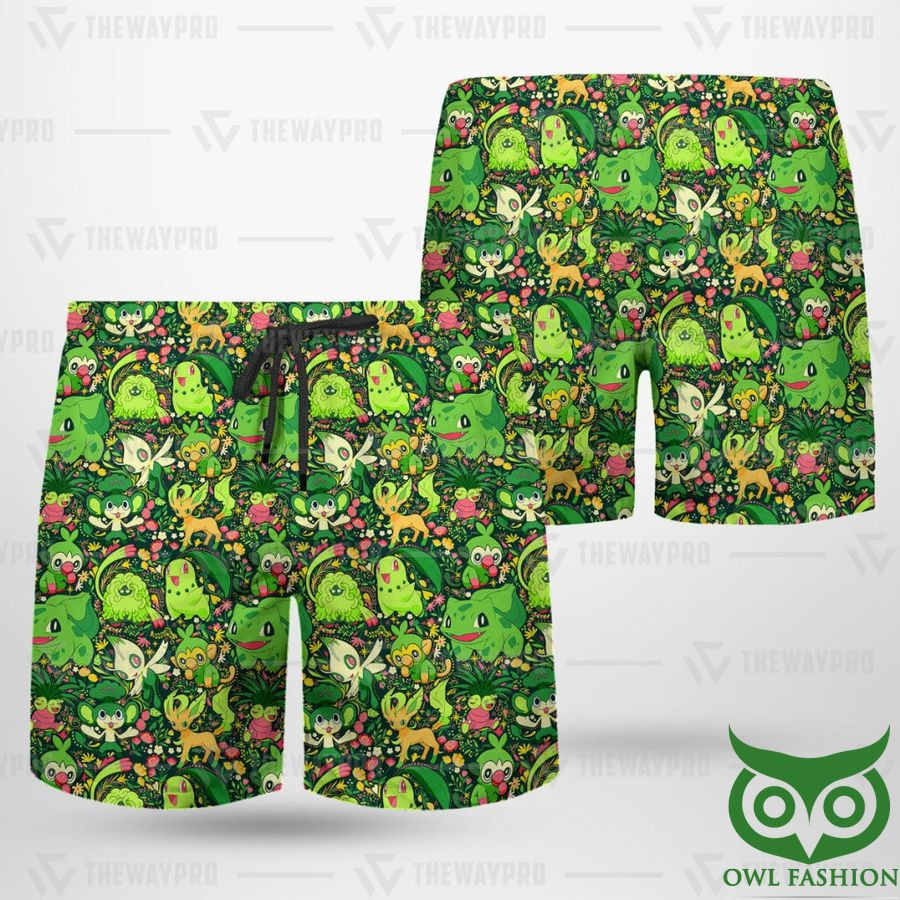 Anime Pokemon Grass Seamless Pattern Hawaii Short Summer Shorts Men Ha79684