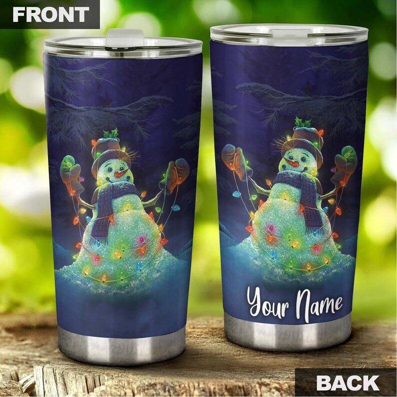 Snowman Happy Light Bulbs Personalized Tumbler-Christmas Tumbler-Christmas Gift For Catholic Christian For Her For Him- Gift For Kids