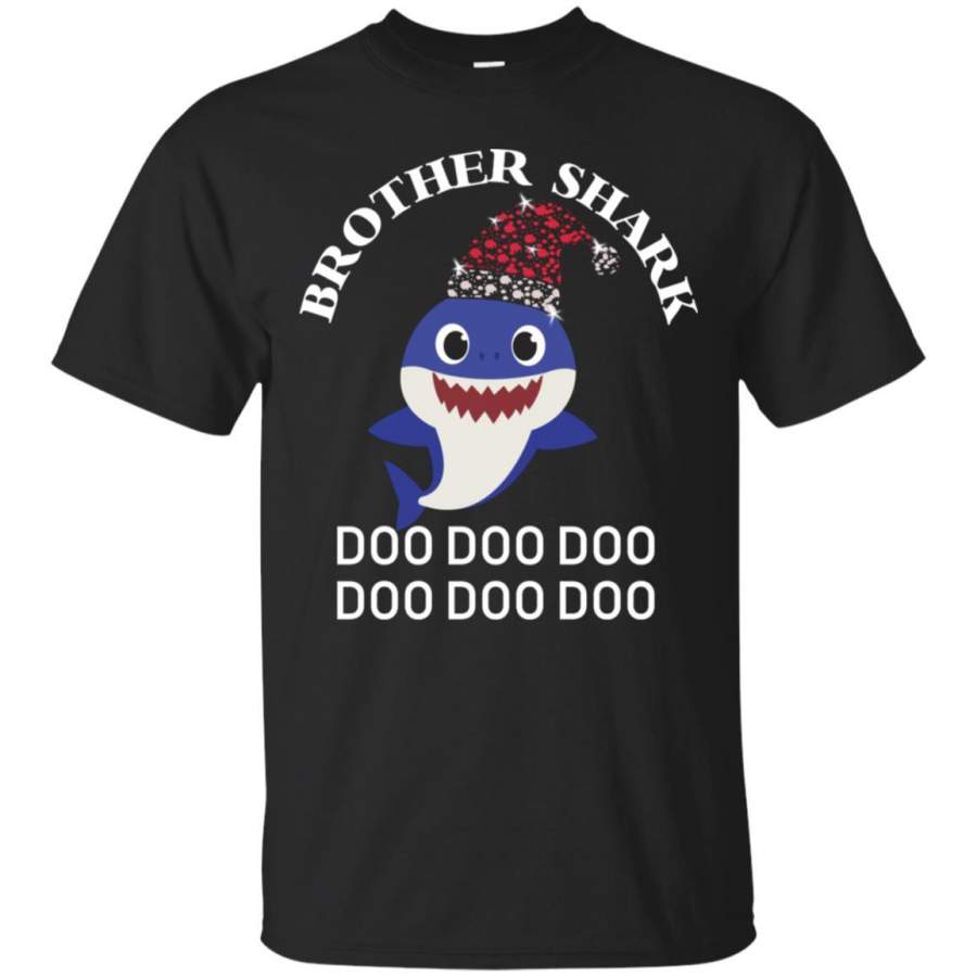 Brother Shark With Santa Claus Hat Merry X-mas Family Shark Gift Shirt