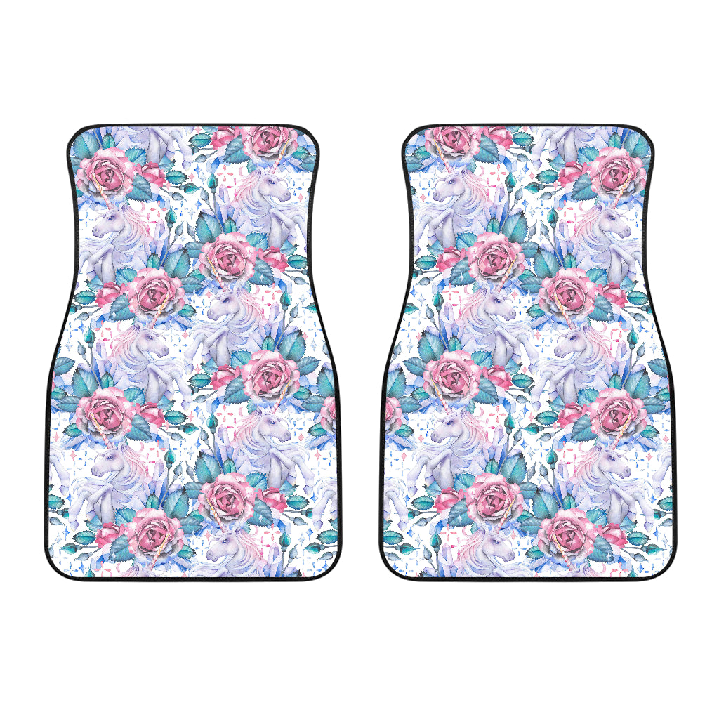 White Fairy Rose Unicorn Pattern Print Front Car Floor Mats