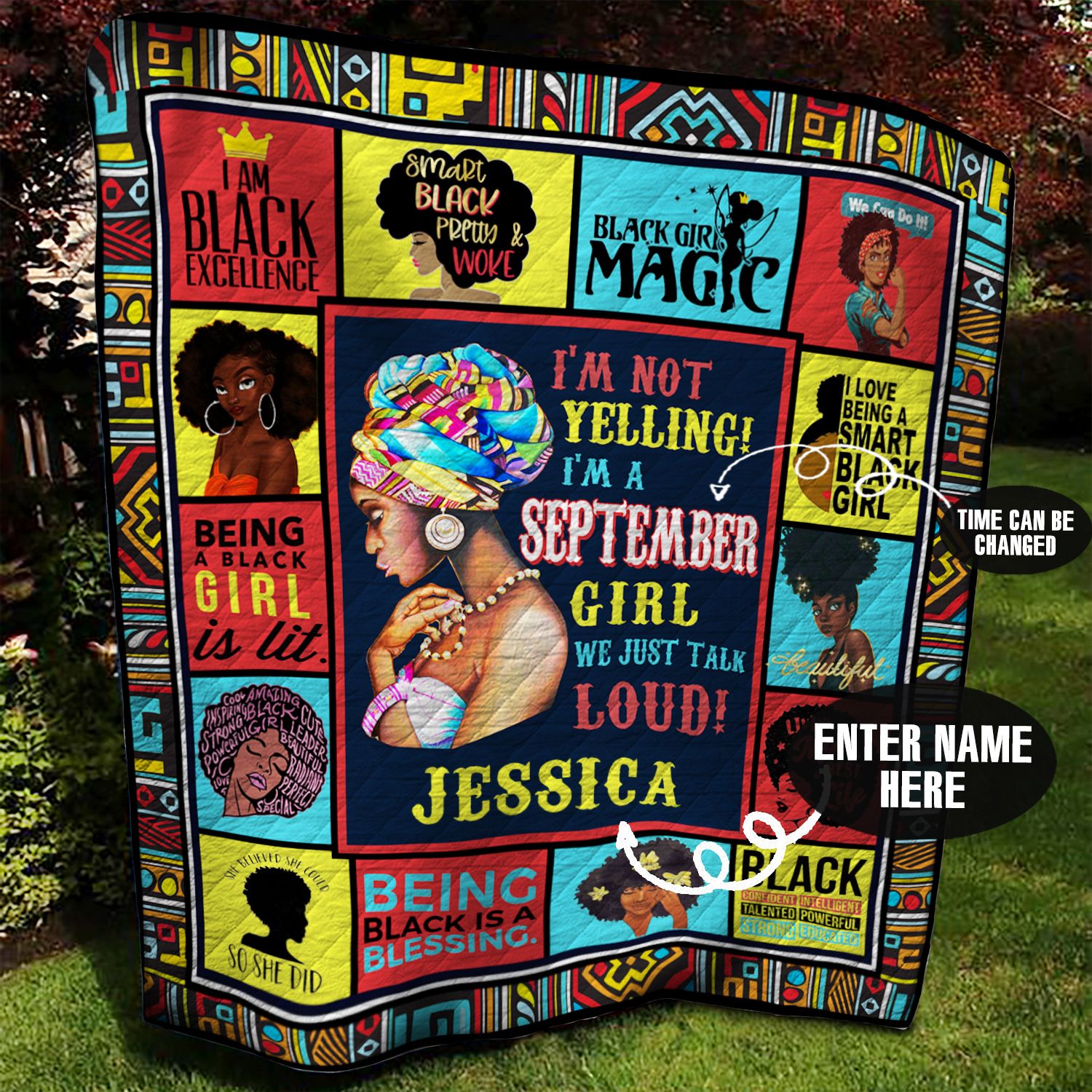 September Black Girl Personalized Quilt Blanket Bbb030650Ht