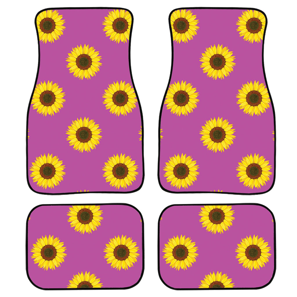 Magenta Pink Sunflower Pattern Print Front And Back Car Floor Mats, Front Car Mat