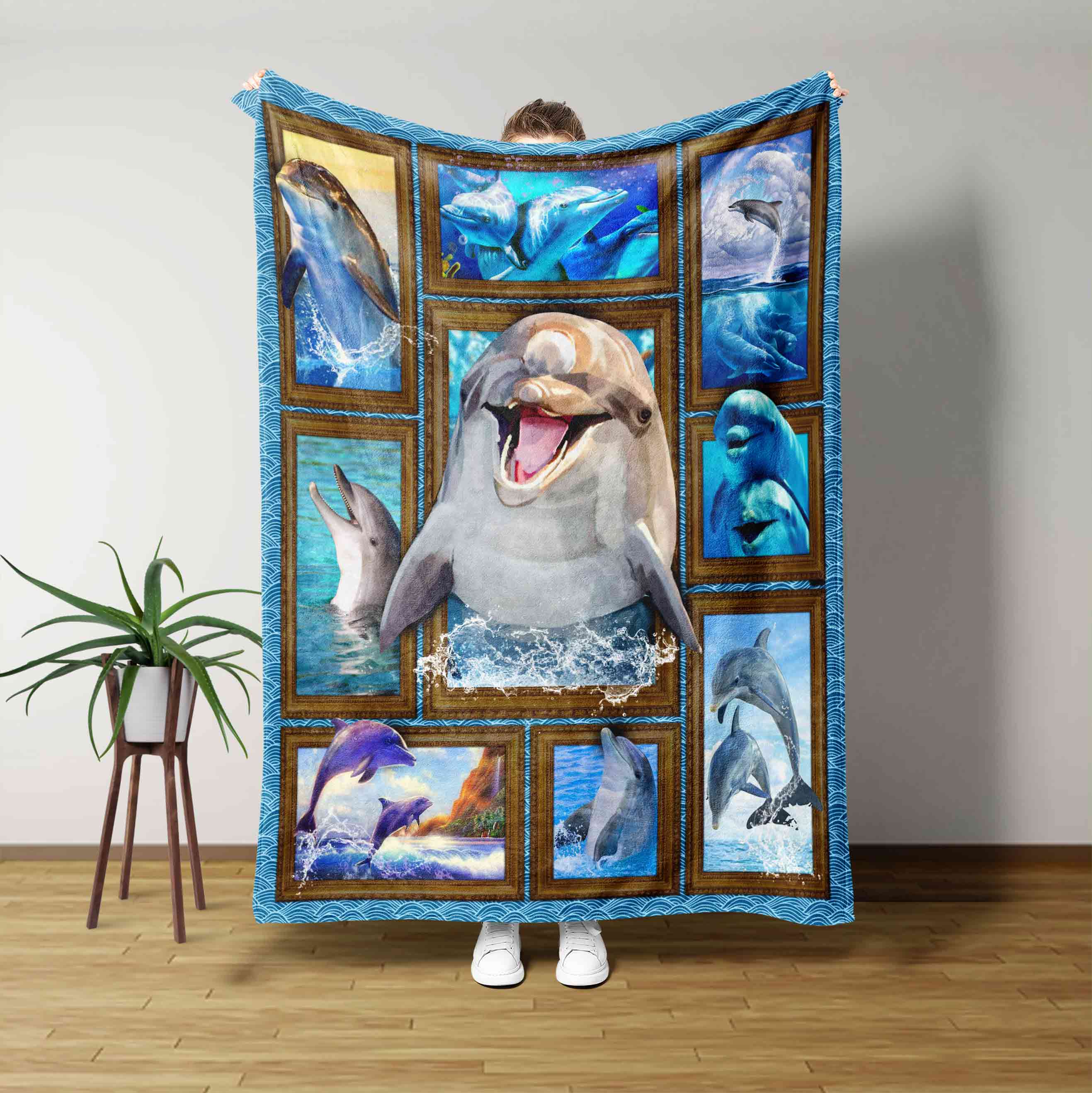 Deep Sea View Dolphins, Dolphin Blanket, Blanket Gift For Dolphin Lover, Family Blanket, Gift Blanket