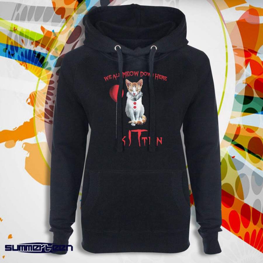 We All Meow Down Here Clown Cat Kitten It Halloween Women’S Hoodie