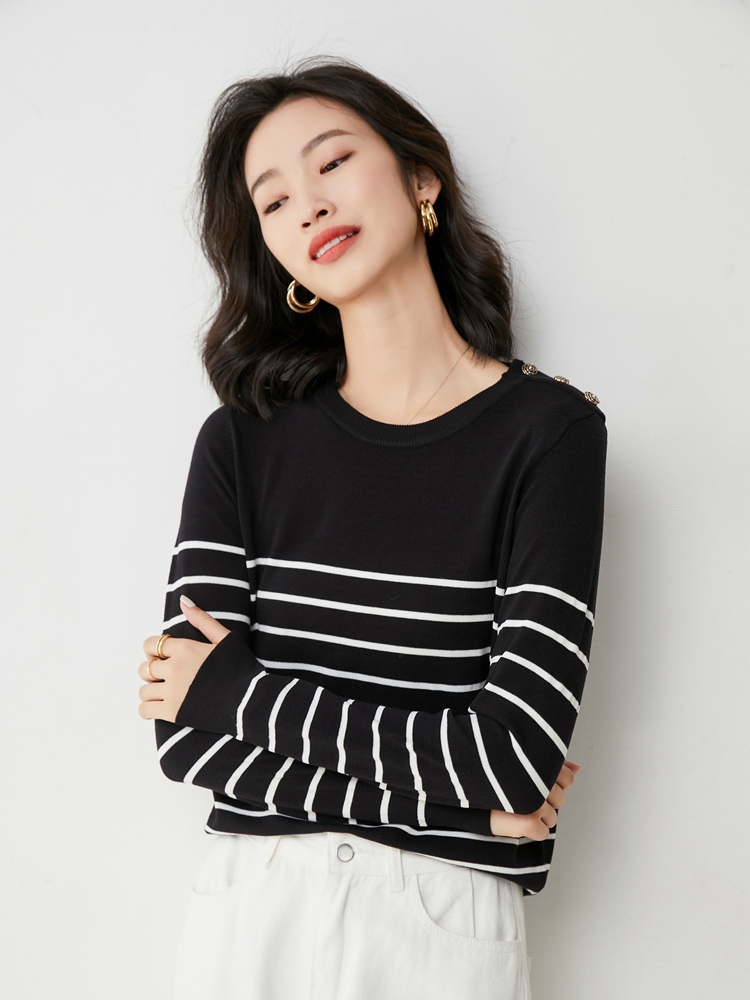 YSC Hot Sales Classic style Women’s Knitted Cashmere Wool Sweater Black and white stripes Keep warm High-quality pullovers 2 alx