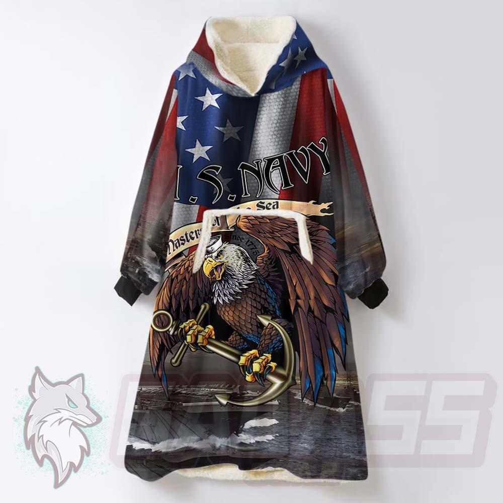 American Flag All Over RIM-0026 Oversized Sherpa Blanket Hoodie