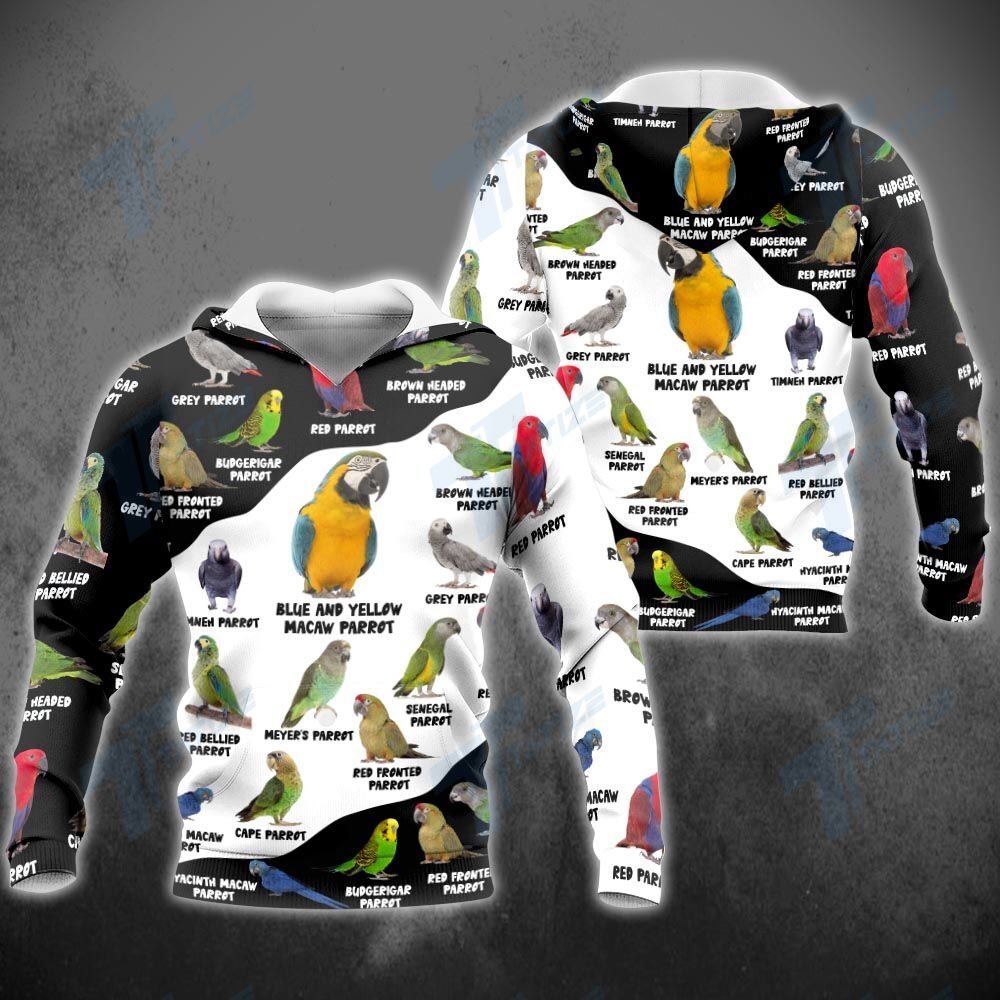Collection of parrot breed 3D All Over Printed Shirt, Sweatshirt, Hoodie, Bomber Jacket Size S – 5XL
