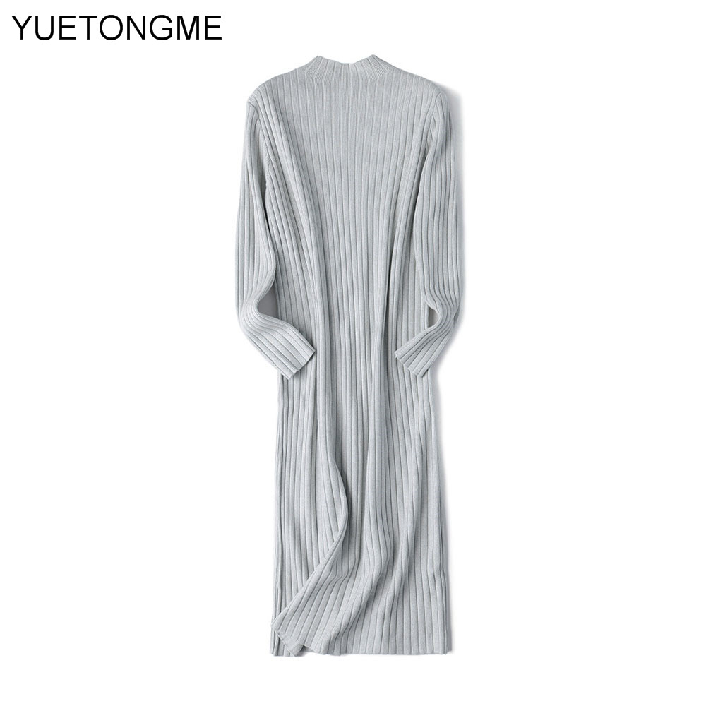 2020 Knitted Dress Women Autumn Solid Sweater Dresses Women Knee-Length Long Sweater Female SW123 alx