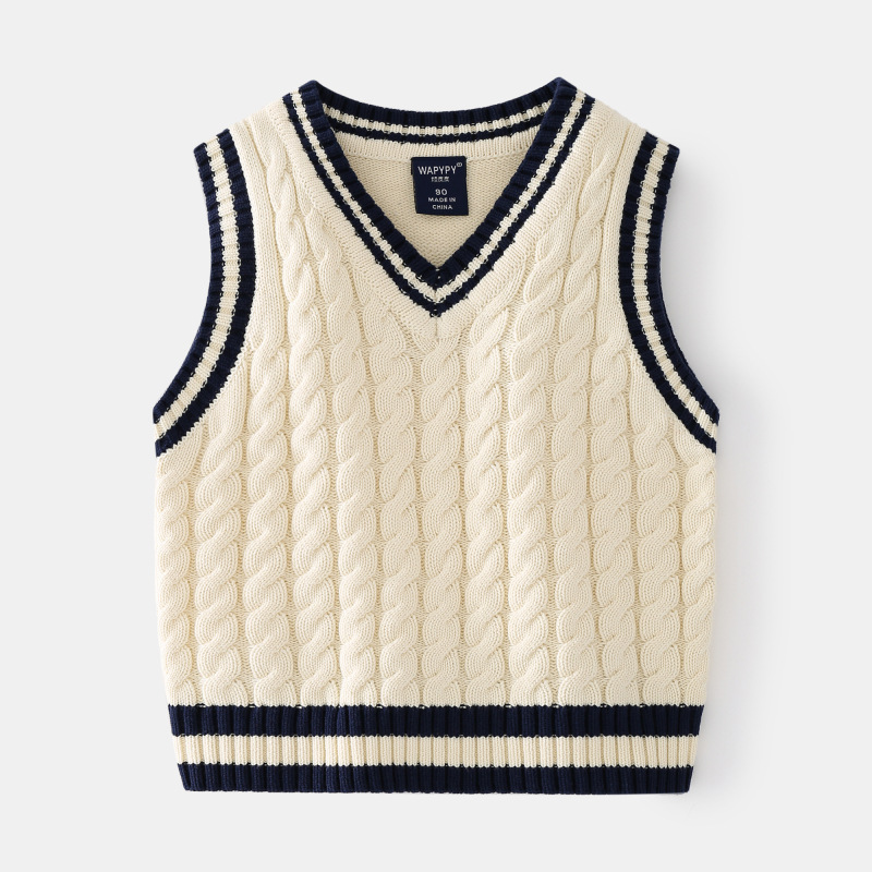 Autumn Boys School Sweater Vest Cotton Blend V-neck Winter Toddler Knitted Waistcoat Children’s Pullover Kids Clothes alx