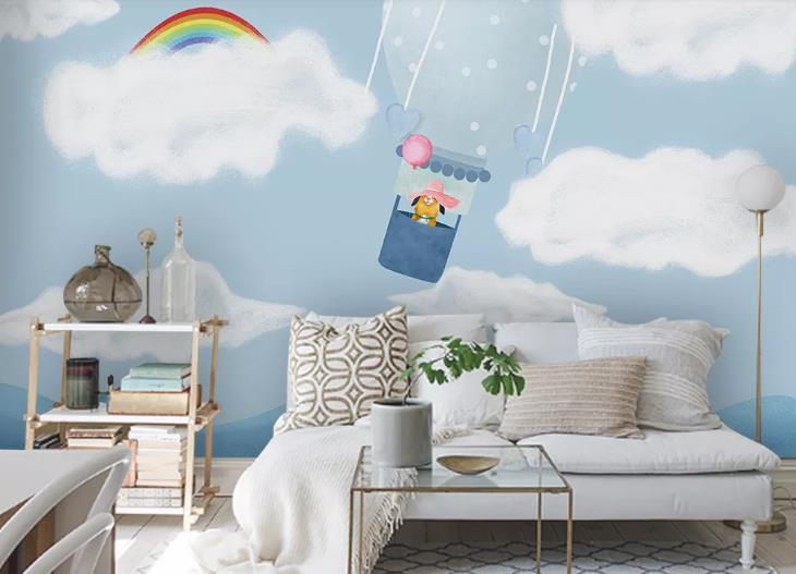 3D Cartoon Animal Sky Cloud Rainbow Wall Mural Wallpaper Lqh 346