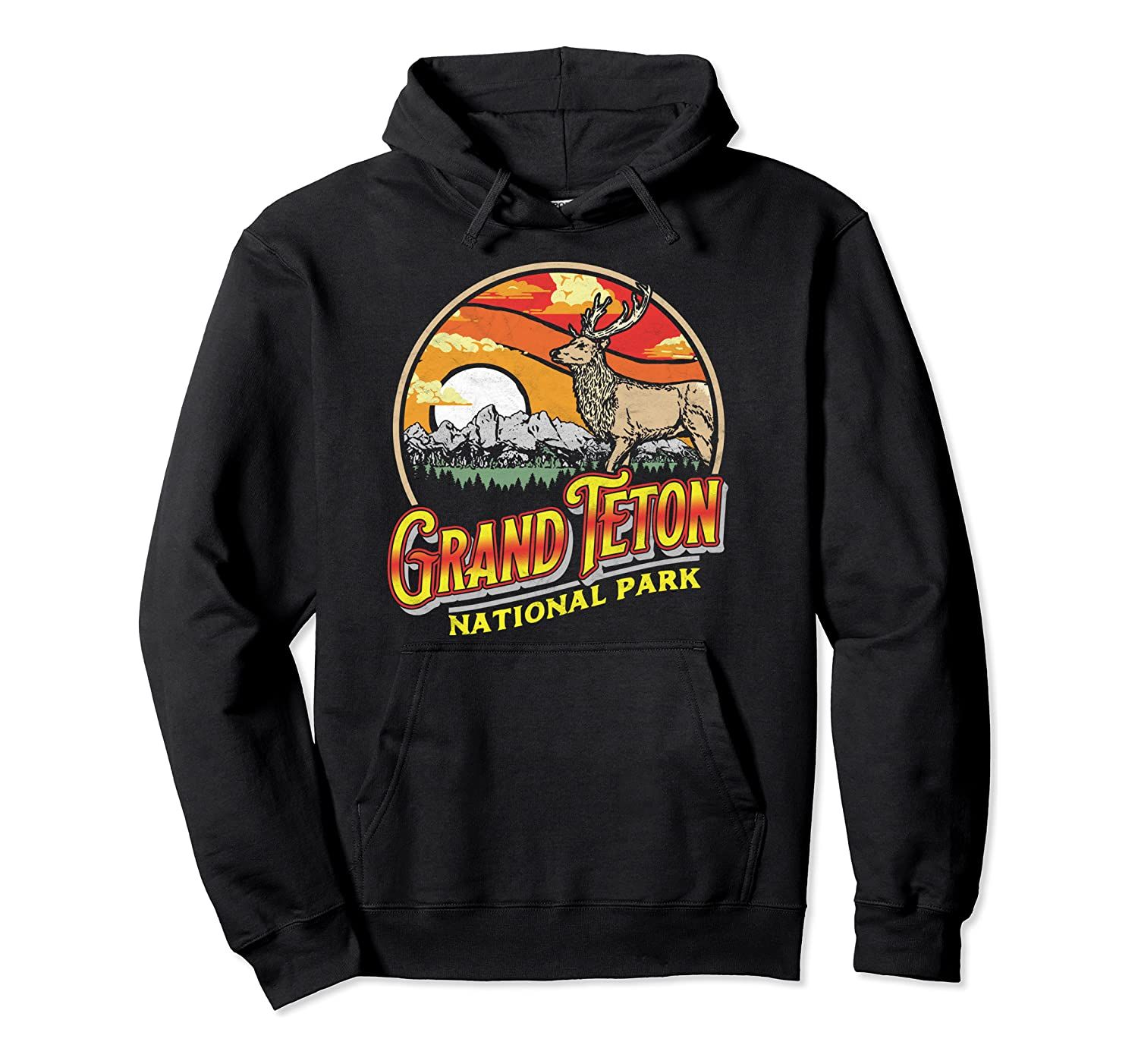 Vintage Grand Teton National Park Retro 80’s Elk Graphic Pullover Hoodie T-Shirt, Sweatshirt, Tank Top