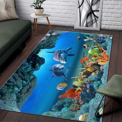 Dolphin Ocean Rug Living Room Carpet Halloween Gift Floor Decor The US Decor