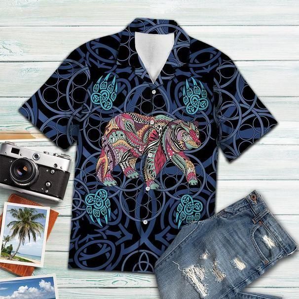 Bear Blue Mandala Vikings Tropical Aloha Hawaiian Shirt Colorful Short Sleeve Summer Beach Casual Shirt For Men And Women