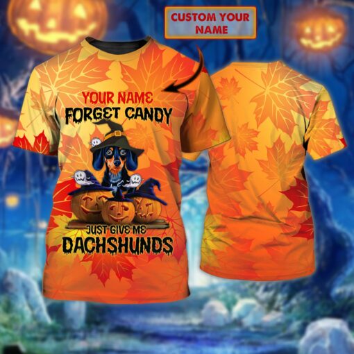 Custom Halloween And Dachshunds Personalized Name 3D All Over Printed T-Shirt For Men And Women, Happy Halloween Day