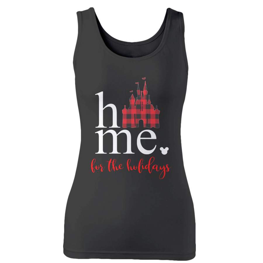 Home For The Holidays Buffalo Plaid Disney Castle Woman’s Tank Top