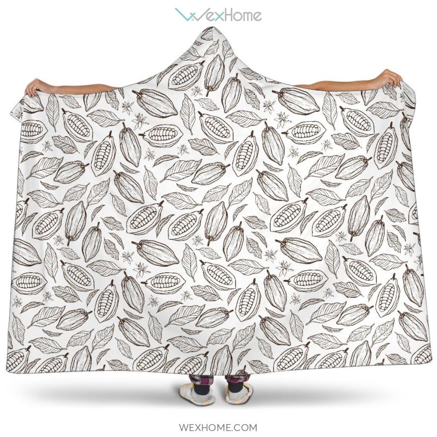 Cocoa Beans Leaves Pattern Hooded Blanket