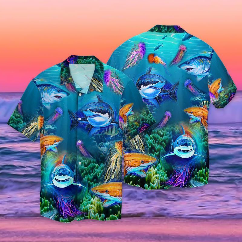 Shark Ocean For Men And Women Graphic Print Short Sleeve Hawaiian Casual Shirt